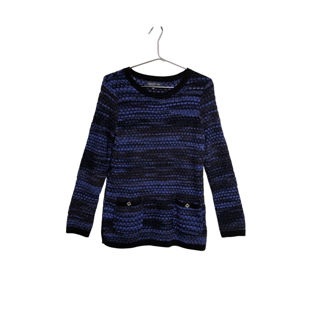 Jones New York Black With Blue Accents Long Sleeve Women's Sweater - Size M